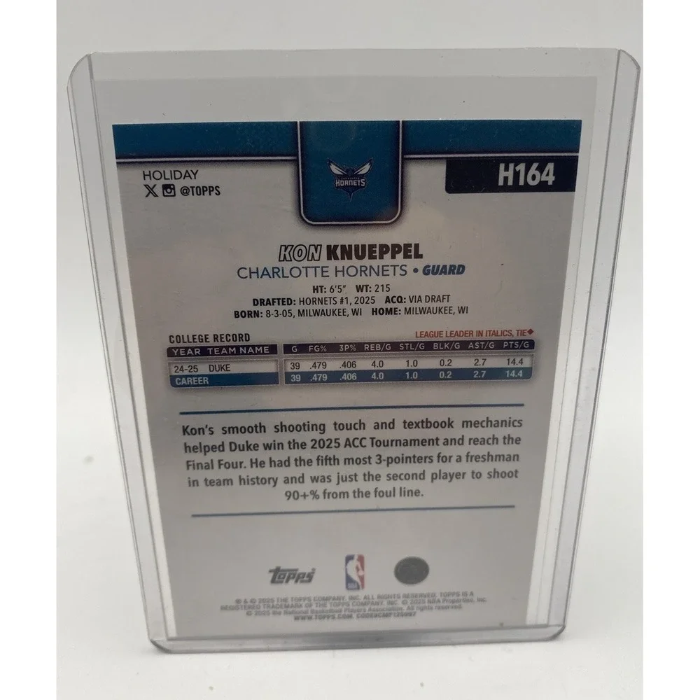 Kon Knueppel 2024-25 Topps Holiday Rookie‎ RC Charlotte Hornets H164